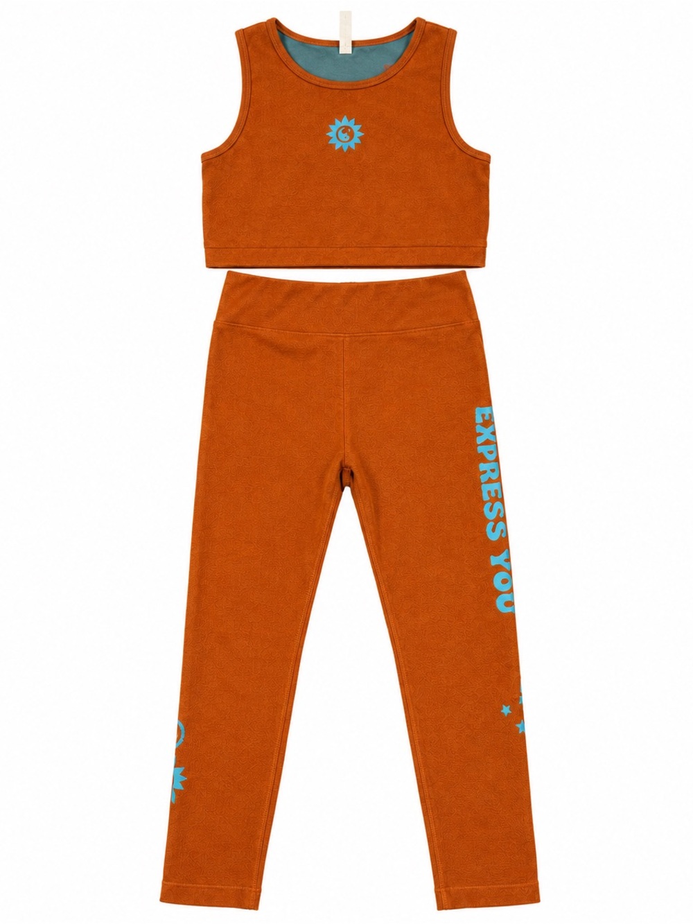 Fabletics Womens Express Yourself Seamless 2 Piece Set Orange Blue L/XL Workout